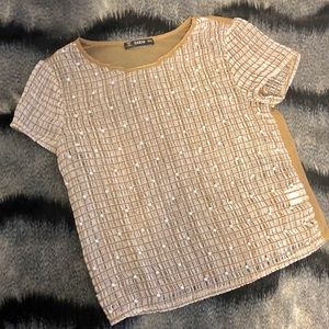 Pearl and mesh short sleeve top